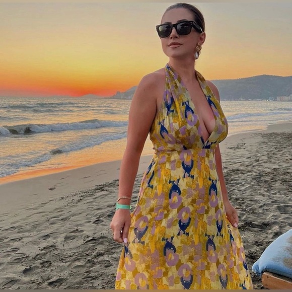 Zara dress midi halter beaded abstract wedding summer vacation boho - Picture 11 of 16